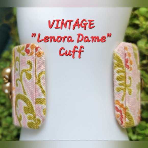 LENORA DAME Anthro Pleats Cottage Floral Fabric Gems Pearls Metal Cuff Bracelet - Picture 3 of 16